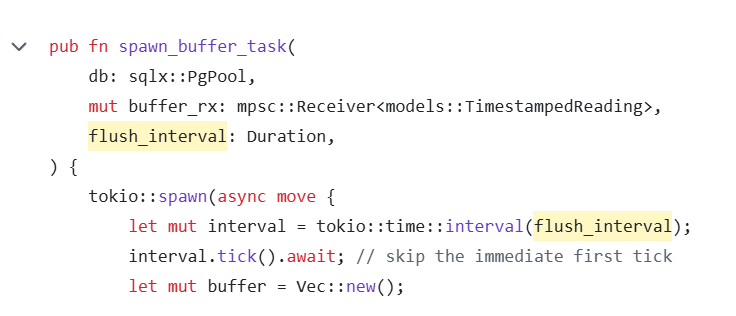 Function signature showing flush_interval as a configurable parameter